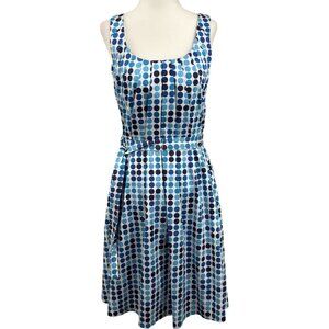 Calvin Klein Size 8 Women's Polka Dot Sleeveless Blue & White Dress 97% Cotton